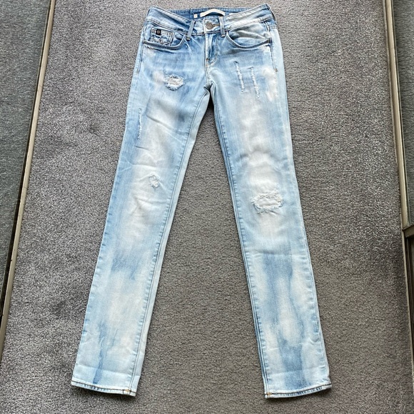 Vintage Crocker Light Blue Faded Distressed Jeans Slim Straight Low Rise  25x30 - Picture 2 of 12